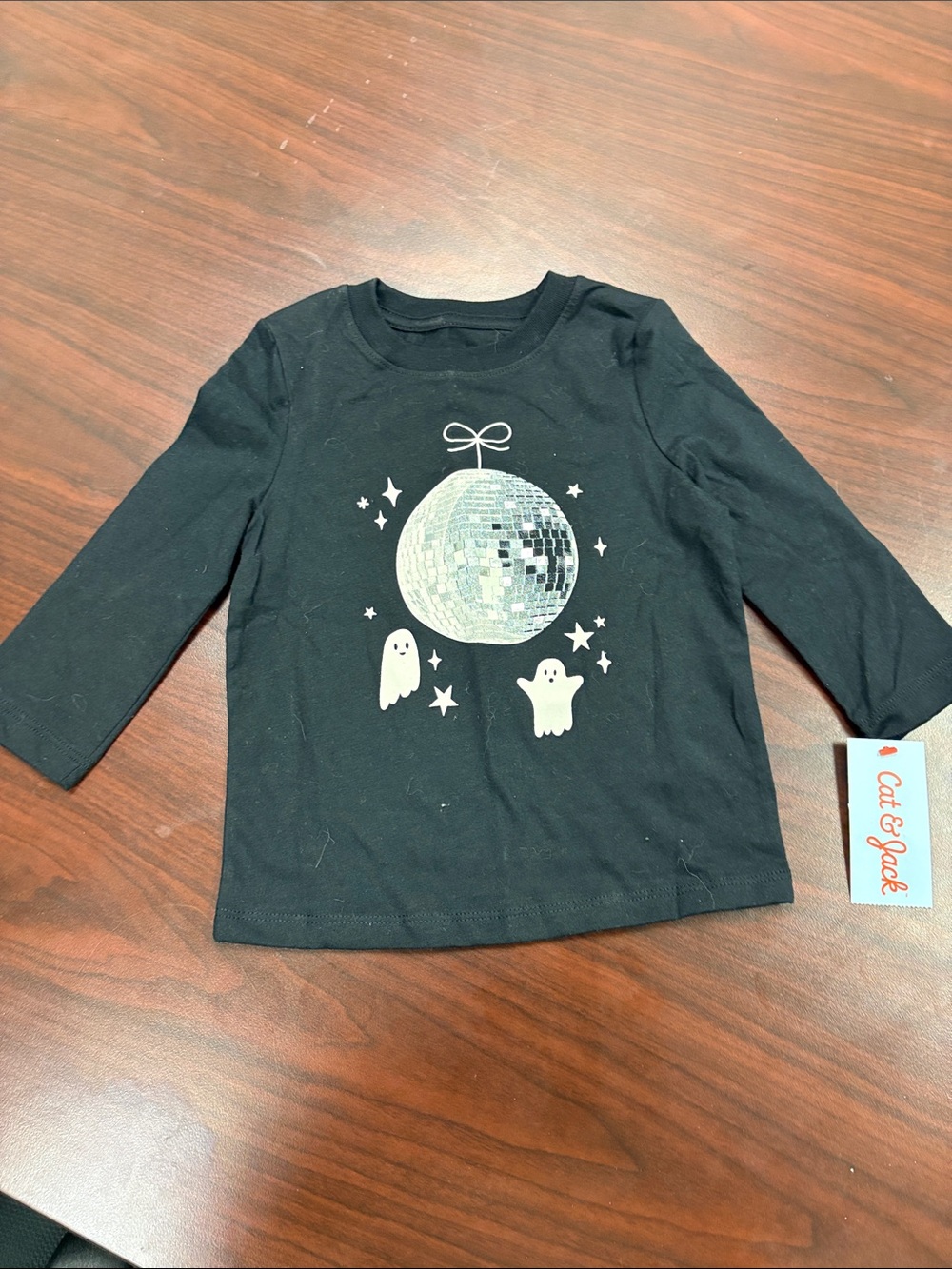 Cat & Jack Black Long-Sleeve Tee with Disco Ball & Ghosts